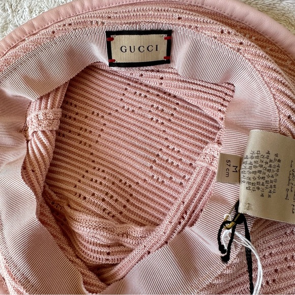 NWT Gucci GG crochet bucket hat leather-trimmed pink main image 7